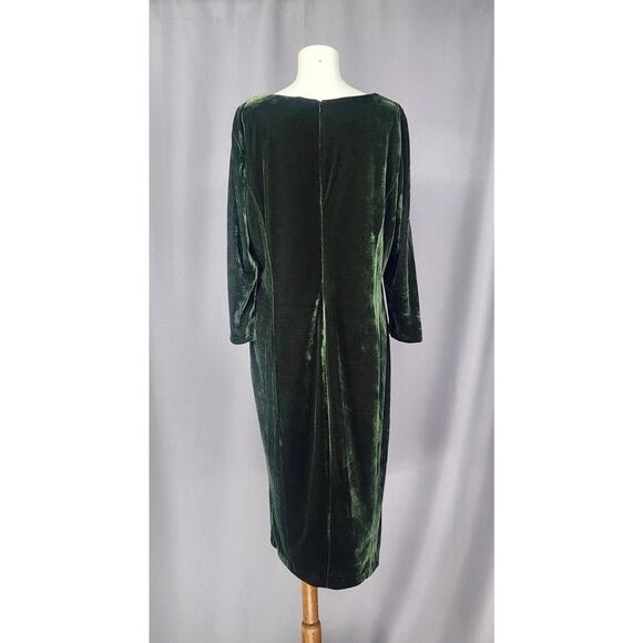 Donna Morgan Dress Womens 14 Green Velvet Long Sleeve Square Neck Midi Holidays - Picture 3 of 15
